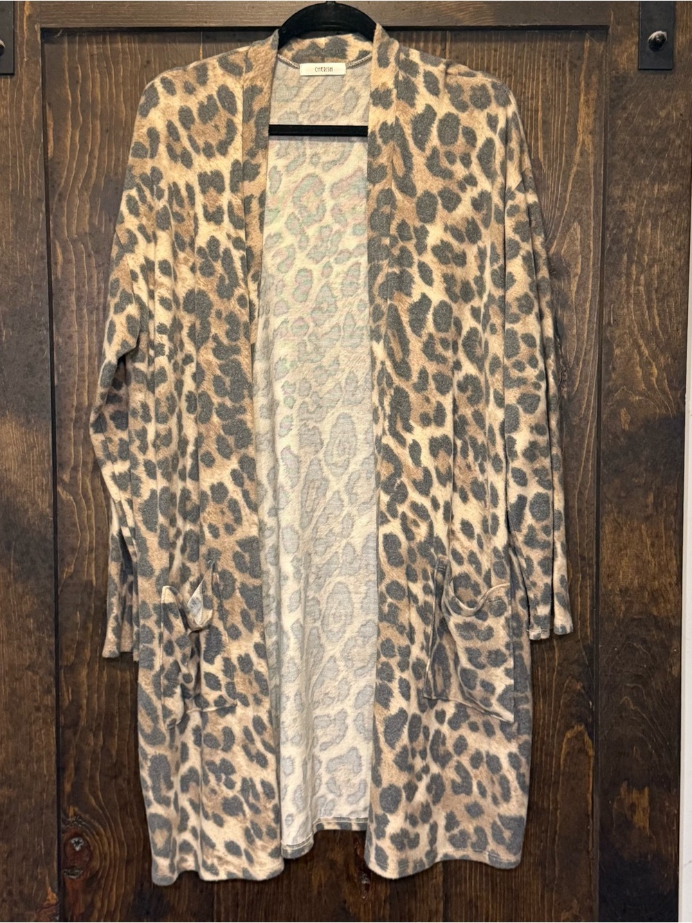 Cherish Leopard Print Open-Front Cardigan - Beige/Tan/Gray